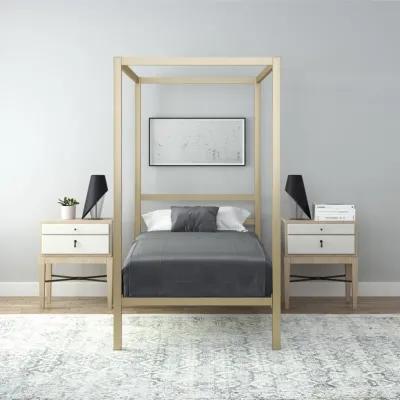 Modern Metal Canopy Bed with Sleek Built-In Headboard