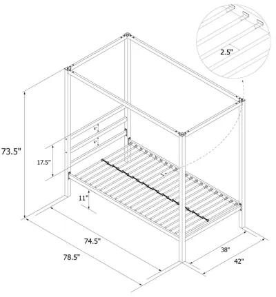 Modern Metal Canopy Bed with Sleek Built-In Headboard