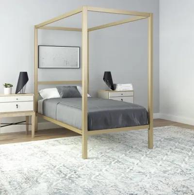 Modern Metal Canopy Bed with Sleek Built-In Headboard