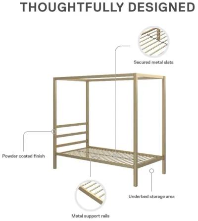 Modern Metal Canopy Bed with Sleek Built-In Headboard