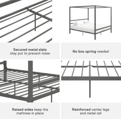 Modern Metal Canopy Bed with Sleek Built-In Headboard