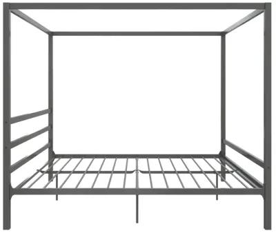 Modern Metal Canopy Bed with Sleek Built-In Headboard