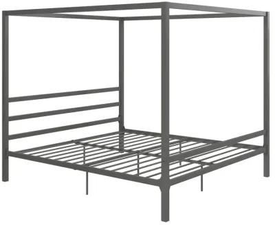 Modern Metal Canopy Bed with Sleek Built-In Headboard