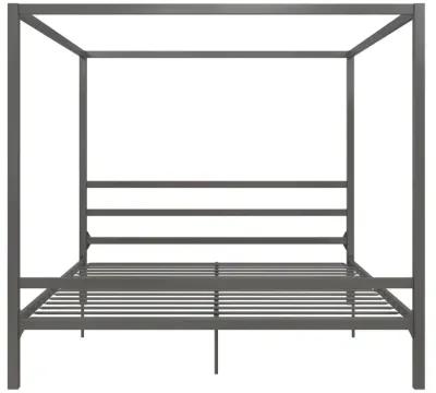 Modern Metal Canopy Bed with Sleek Built-In Headboard