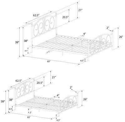 Victoria Metal Platform Bed with Headboard, Footboard and 2 Height Options