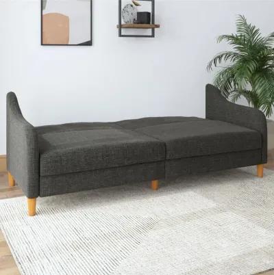 Jasper Coil Futon with Linen or Faux Leather Upholstery and Round Wood Legs