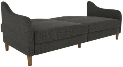 Jasper Coil Futon with Linen or Faux Leather Upholstery and Round Wood Legs