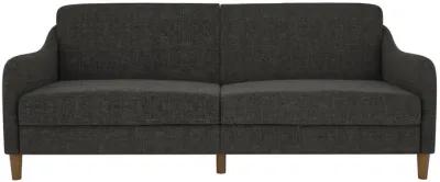 Jasper Coil Futon with Linen or Faux Leather Upholstery and Round Wood Legs