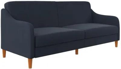 Jasper Coil Futon with Linen or Faux Leather Upholstery and Round Wood Legs