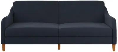 Jasper Coil Futon with Linen or Faux Leather Upholstery and Round Wood Legs