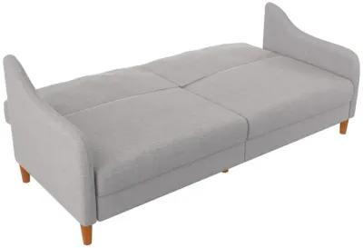 Jasper Coil Futon with Linen or Faux Leather Upholstery and Round Wood Legs