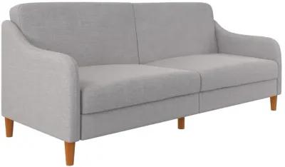 Jasper Coil Futon with Linen or Faux Leather Upholstery and Round Wood Legs