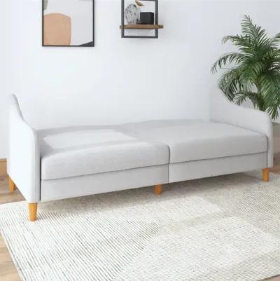 Jasper Coil Futon with Linen or Faux Leather Upholstery and Round Wood Legs