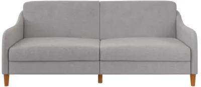 Jasper Coil Futon with Linen or Faux Leather Upholstery and Round Wood Legs