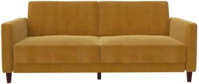 Pin Tufted Transitional Futon with Vertical Stitching and Button Tufting