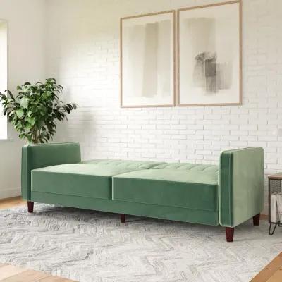 Pin Tufted Transitional Futon with Vertical Stitching and Button Tufting