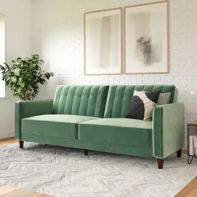 Pin Tufted Transitional Futon with Vertical Stitching and Button Tufting