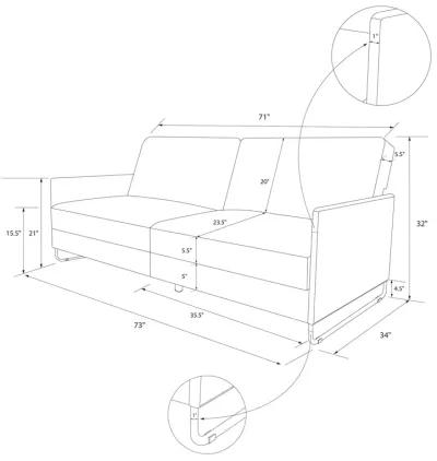 Pembroke Convertible Futon with Armrests and Metal Sleigh Legs