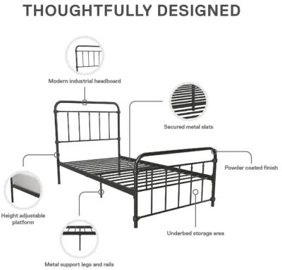 Wallace Spindle Metal Bed with Elegant Curves and Slats