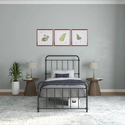 Wallace Spindle Metal Bed with Elegant Curves and Slats