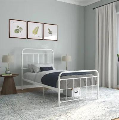 Wallace Spindle Metal Bed with Elegant Curves and Slats