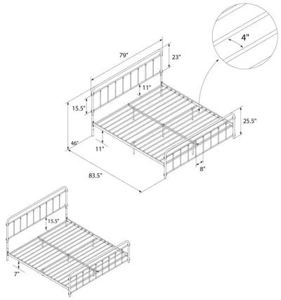 Wallace Spindle Metal Bed with Elegant Curves and Slats