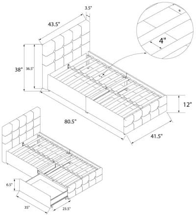 Rose Upholstered Bed with Button Tufted Detail and Storage Drawers