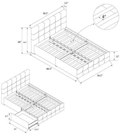 Rose Upholstered Bed with Button Tufted Detail and Storage Drawers