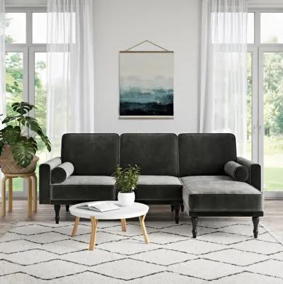 Edison Velvet Upholstered Small Space Reversible Sectional Futon