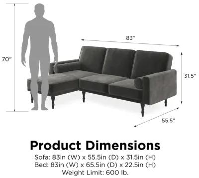 Edison Velvet Upholstered Small Space Reversible Sectional Futon