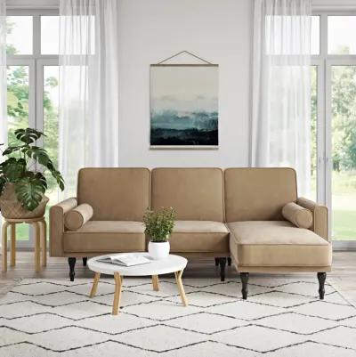 Edison Velvet Upholstered Small Space Reversible Sectional Futon