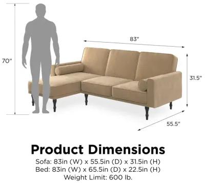 Edison Velvet Upholstered Small Space Reversible Sectional Futon