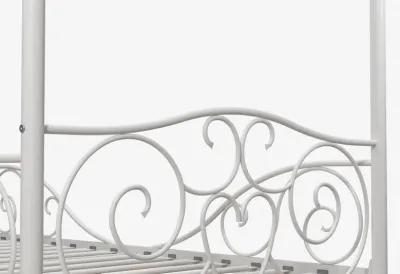 Canopy Metal Bed Frame with Intricate Design Headboard and Secured Slats