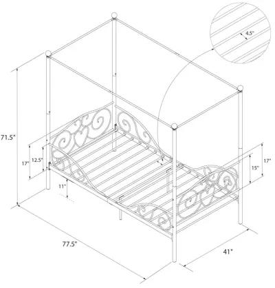 Canopy Metal Bed Frame with Intricate Design Headboard and Secured Slats