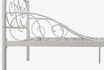 Canopy Metal Bed Frame with Intricate Design Headboard and Secured Slats