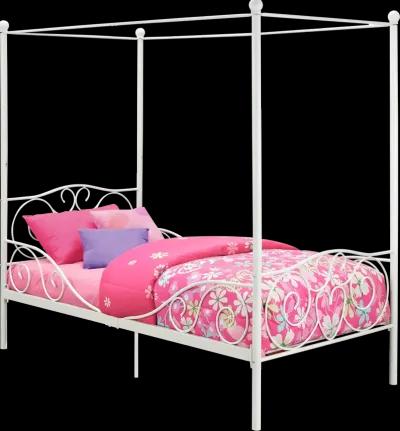 Canopy Metal Bed Frame with Intricate Design Headboard and Secured Slats