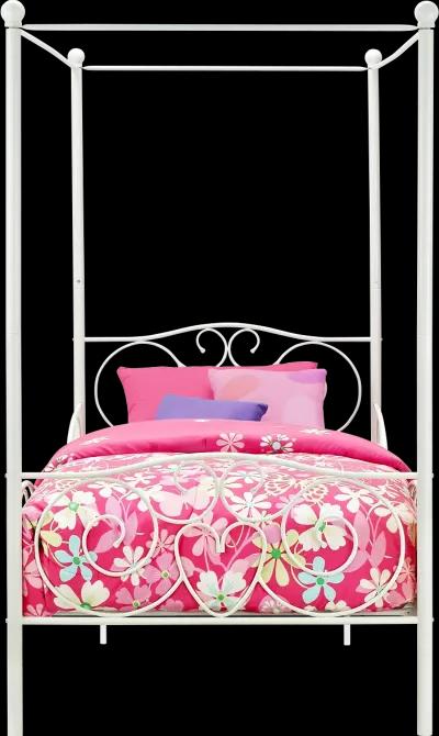 Canopy Metal Bed Frame with Intricate Design Headboard and Secured Slats