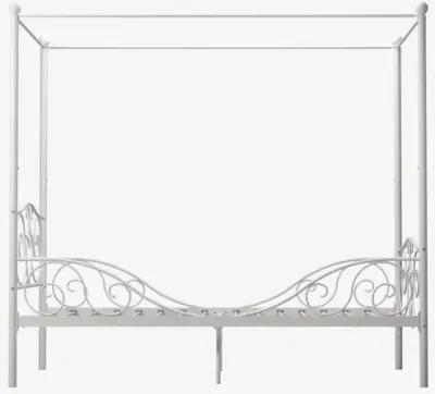 Canopy Metal Bed Frame with Intricate Design Headboard and Secured Slats