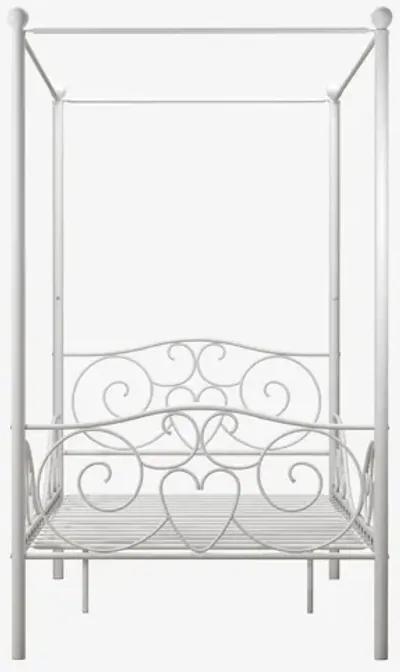 Canopy Metal Bed Frame with Intricate Design Headboard and Secured Slats