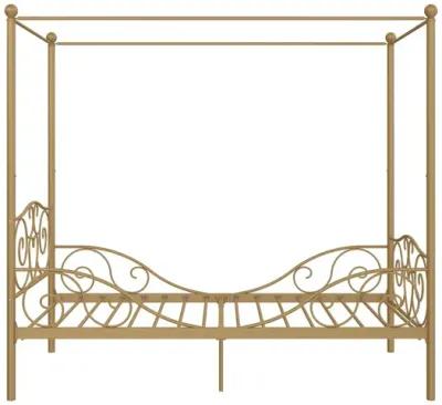 Canopy Metal Bed Frame with Intricate Design Headboard and Secured Slats