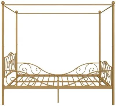 Canopy Metal Bed Frame with Intricate Design Headboard and Secured Slats