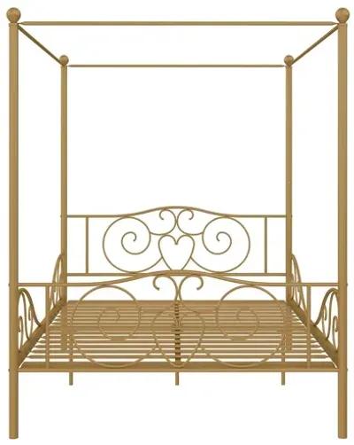 Canopy Metal Bed Frame with Intricate Design Headboard and Secured Slats