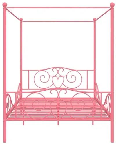 Canopy Metal Bed Frame with Intricate Design Headboard and Secured Slats