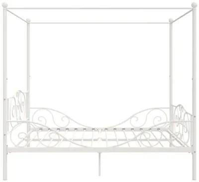 Canopy Metal Bed Frame with Intricate Design Headboard and Secured Slats