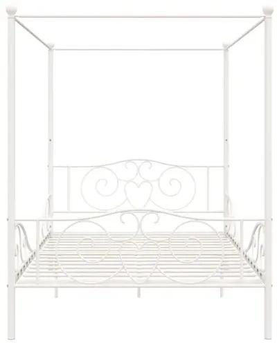 Canopy Metal Bed Frame with Intricate Design Headboard and Secured Slats