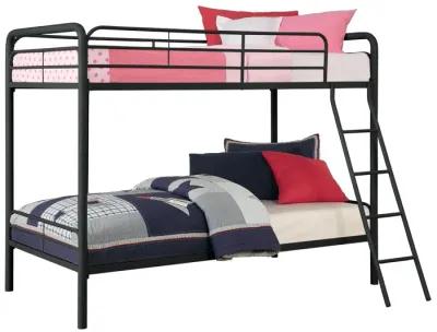 Twin over Twin Metal Bunk Bed with Slanted Front Ladder and Guardrails