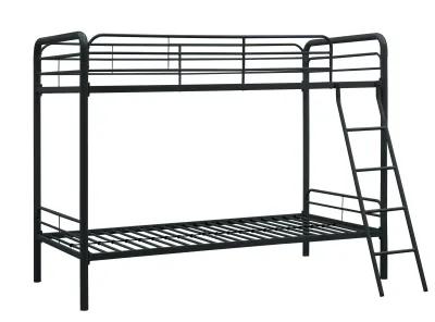 Twin over Twin Metal Bunk Bed with Slanted Front Ladder and Guardrails