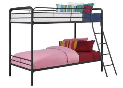 Twin over Twin Metal Bunk Bed with Slanted Front Ladder and Guardrails