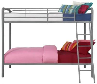 Twin over Twin Metal Bunk Bed with Slanted Front Ladder and Guardrails