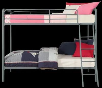 Twin over Twin Metal Bunk Bed with Slanted Front Ladder and Guardrails